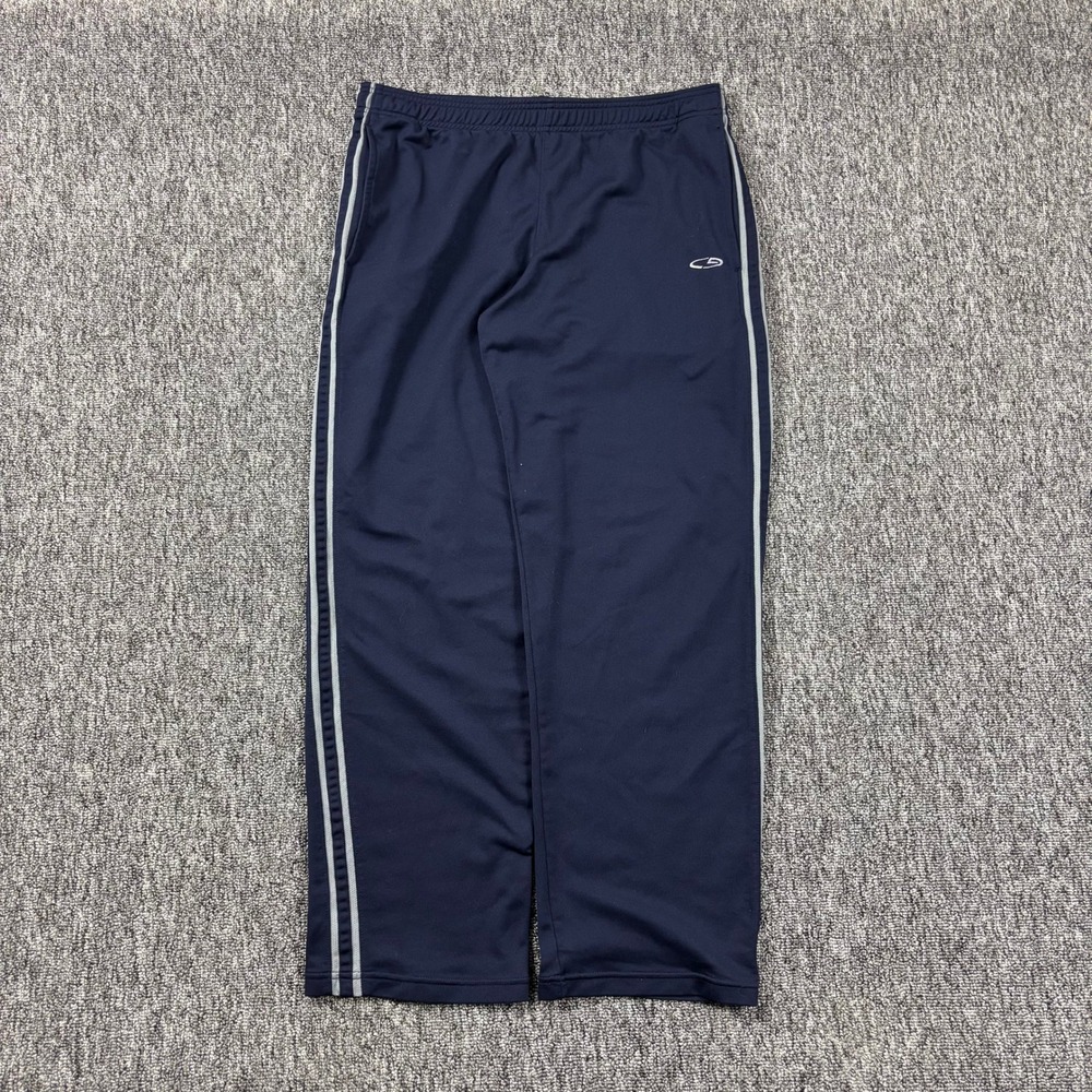 Retro Y2K Champion Athletic Gym Track Pants Navy Blue White Side Stripe Medium